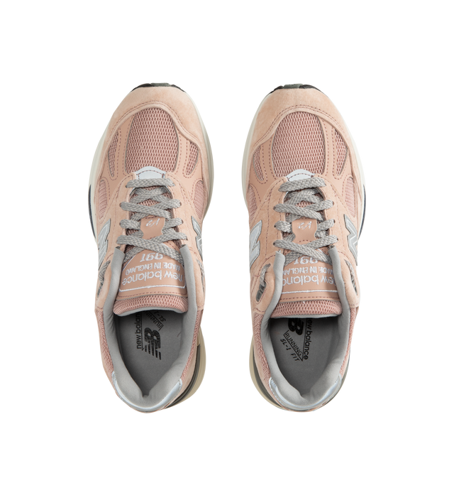 Image 5 of 5 - PINK - New Balance Mens Made in UK 991v2 Sneakers feature a mesh upper with premium pigsuede and synthetic overlays. Designed with FuelCell foam cushioning, ENCAP midsole technology, semi-translucent ABZORB SBS pods, reflective detailing, debossed "N" logo, embroidered "v2" tongue branding, and a durable rubber outsole. Upper: Mesh, Pigsuede, and Synthetic; Midsole: FuelCell, ENCAP, and ABZORB SBS. Made in the UK.