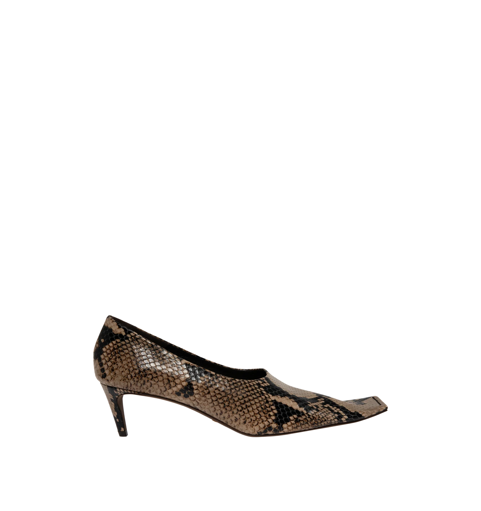 Image 1 of 4 - BROWN - Khaite Womens Marlene Pumps are crafted from snake-effect leather. Feature a square toe, sculptural heel, leather lining, and leather sole. Main Material: Leather. Made in Italy.