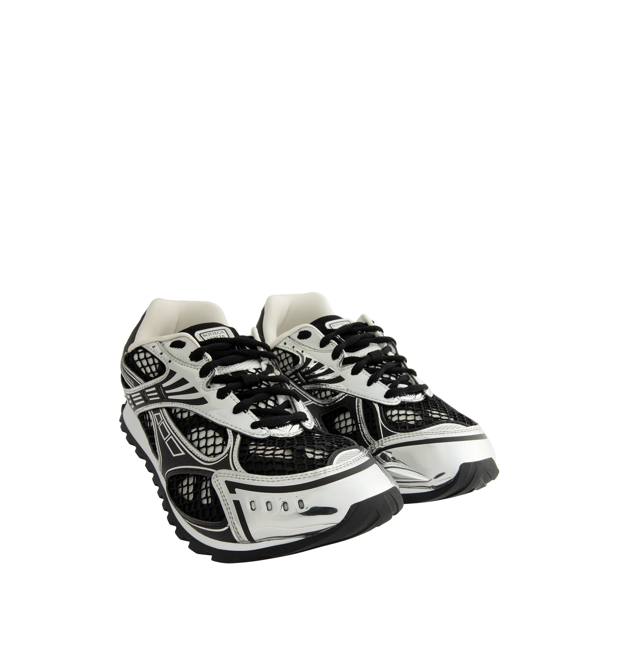 Image 2 of 5 - BLACK - Bottega Veneta Orbit Sneaker featuring mechanical textile upper, rubber sole, lace-up front, padded collar and tongue with Bottega Venneta logo detail at tongue. Made in Italy.