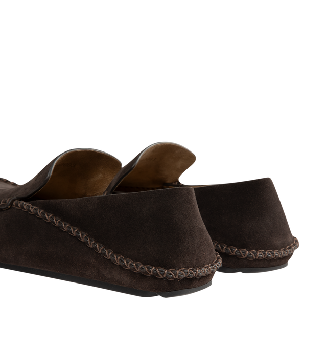 Image 3 of 4 - BROWN - Loewe Men's Loafer in suede calfskin made in a classic moccasin construction, featuring a round toe shape and collapsible back. Featuring padded leather insole, suede lining, Anagram cut-out rubber outsole and embossed Anagram on the upper. Made in Italy.