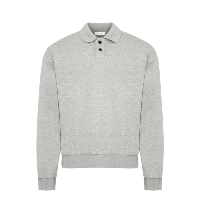 Image 1 of 3 - GREY - THE ROW Ry Sweatshirt featuring casual long-sleeved polo top in cashmere and cotton French terry with relaxed fit, front button closure, and ribbed collar, cuffs, and hem. 84% cotton, 16% cashmere. Made in Italy.