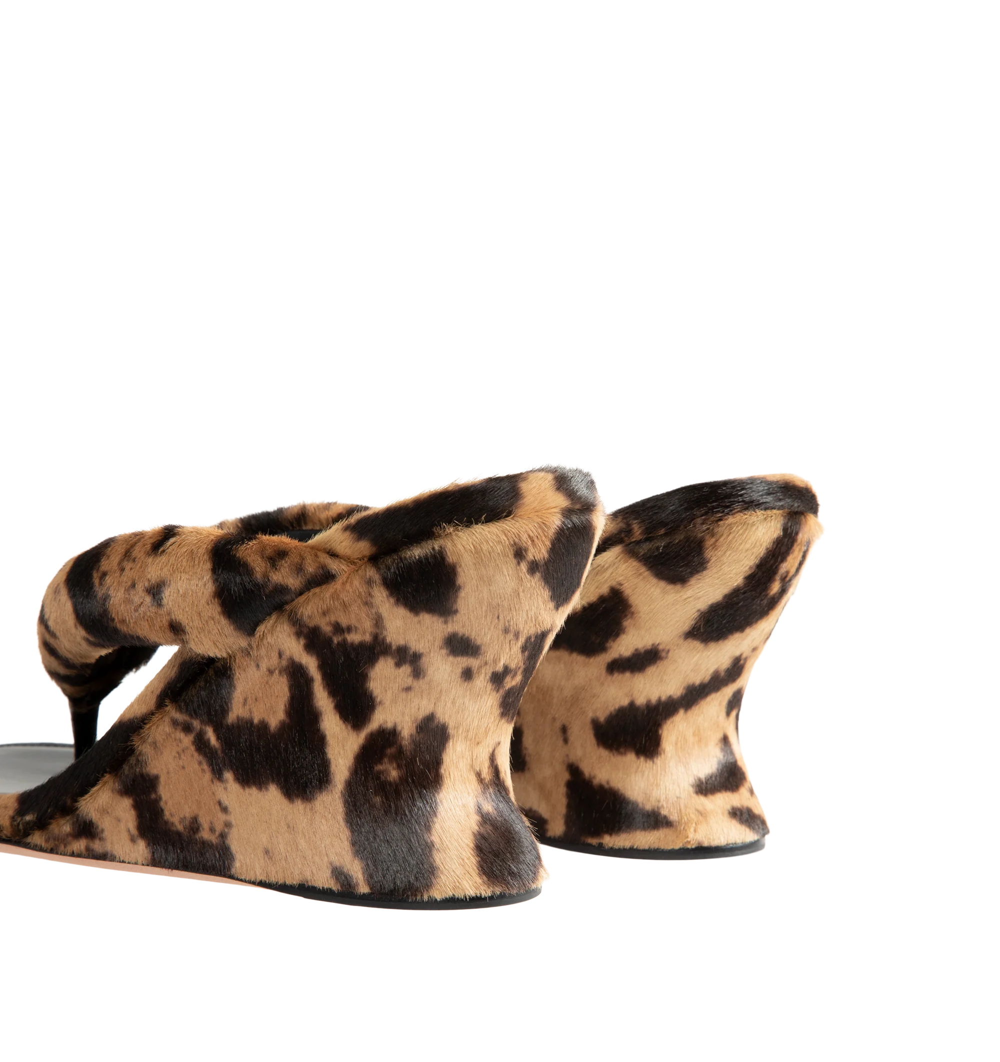 Image 3 of 4 - MULTI - Balenciaga Womens Gaeta Wedge Thong Sandals are crafted from ocelot-print calf hair. Feature a round toe, padded thong strap, slip-on design, wedge heel, and leather sole. Main Material: 100% Calf Hair Leather; Sole: Leather. Made in Italy.