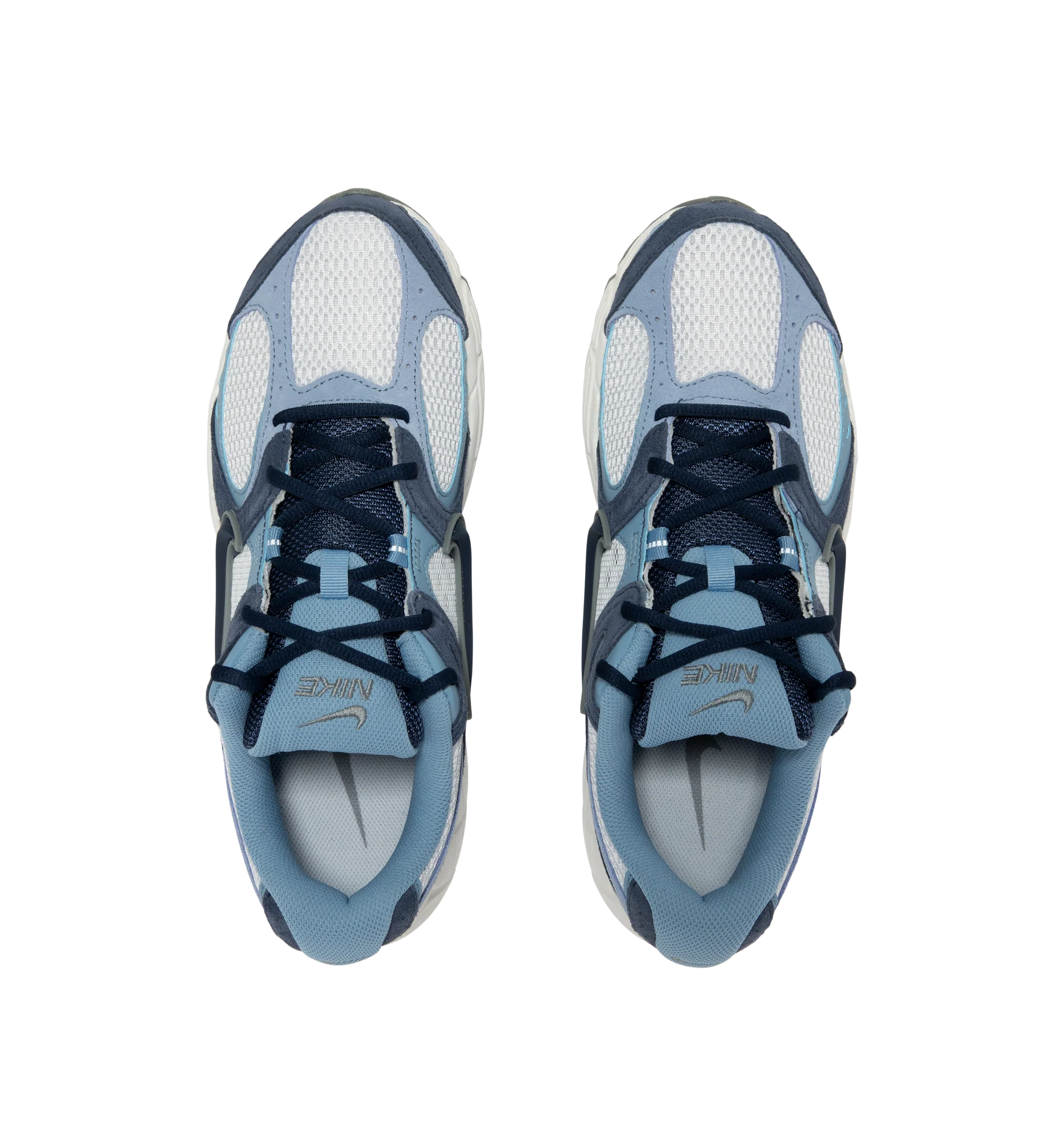 Image 5 of 5 - BLUE - Nike Men's V5 RNR Sneakers feature a layered suede and mesh upper for a breathable, Y2K-inspired look with retro running style. These lifestyle sneakers combine a lightweight foam midsole, plush collar lining, and a durable rubber outsole with 2000s-inspired grooves for all-day comfort and reliable traction. Main Material: Suede and Mesh. Midsole: Foam. Sole: Rubber.