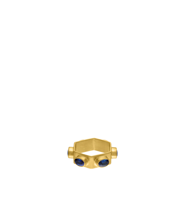 Image 1 of 3 - GOLD - PROUNIS Hexagonal Sapphire Ruin Ring featuring Sapphire and 22K gold. 7mm wide. Cheap Luxury Handbag Shop offers a range of pieces from this collection in-store. For personal consultation and detailed information about jewelry, please contact our dedicated stylist team at personalshopping@hirshleifers.com. This item may be restricted for online purchase to international clients. For assistance purchasing this item please contact our dedicated stylist team at personalshopping@hirshleifers.com.