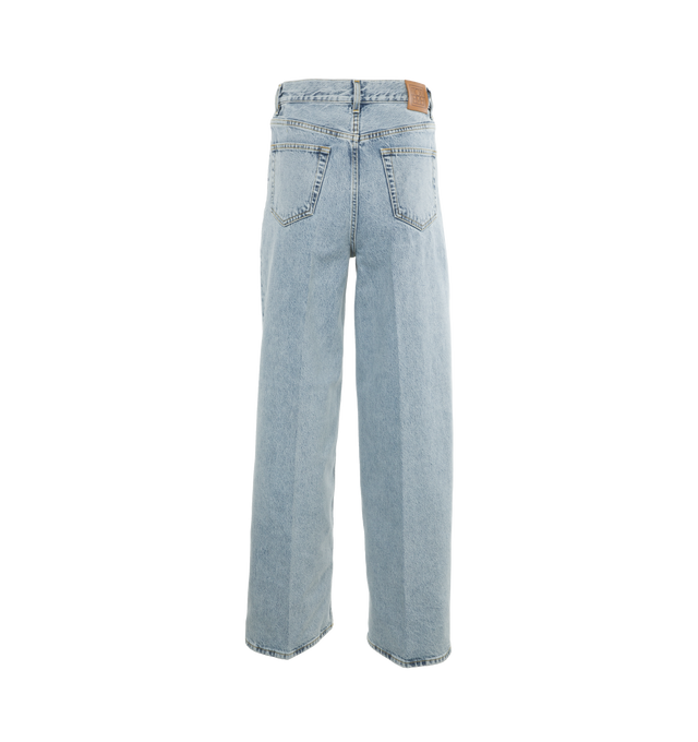 Image 2 of 4 - BLUE - TOTEME Wide Leg Denim featuring high waistline and long, wide legs that are press-creased, belt loops, five pockets and zipper fly. 100% cotton organic. Made in Italy.