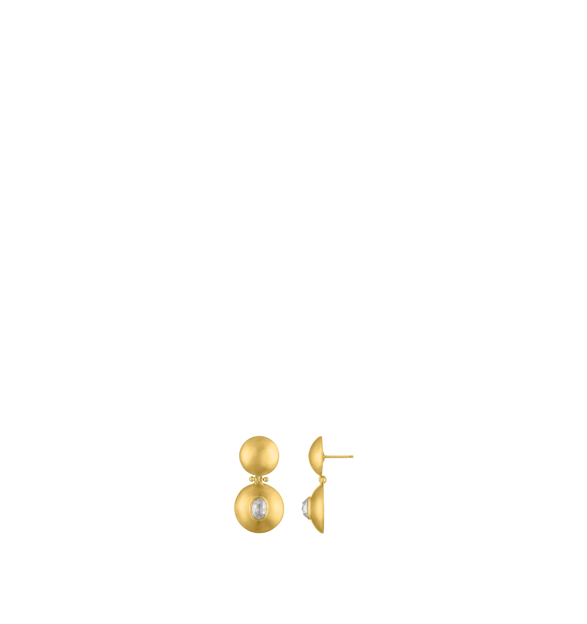 Image 3 of 3 - GOLD - Prounis Double Dome Bulla Earrings are handcrafted from 22K yellow gold and feature a sculptural double dome silhouette accented with diamonds. Handmade in New York. For personal consultation and detailed information about jewelry, please contact our dedicated stylist team at personalshopping@hirshleifers.com.This item may be restricted for online purchase to international clients. For assistance purchasing this item please contact our dedicated stylist team at personalshopping@hirshle