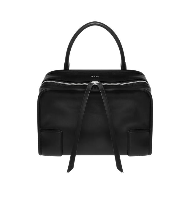 Image 1 of 4 - BLACK - LOEWE Amazona Medium 180 Bag in soft calfskin featuring a relaxed silhouette with a single toron top handle, designed to be carried open, while a concealed closure secures the main compartment, removable shoulder and crossbody straps, zip closure with two leather zip pullers, two compartments, main compartment closed with magnetic closure, internal flat pocket, suede lining and embossed logo. Soft calfskin. Made in Spain.