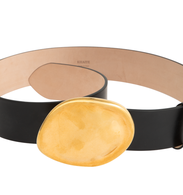 Image 2 of 2 - BLACK - KHAITE Keefe Belt featuring a sculptural domed buckle, soft and supple calfskin and jewelry-grade hardware is crafted in Italy of 18-karat-gold-plated brass. 100% calfskin. Made in Italy. 