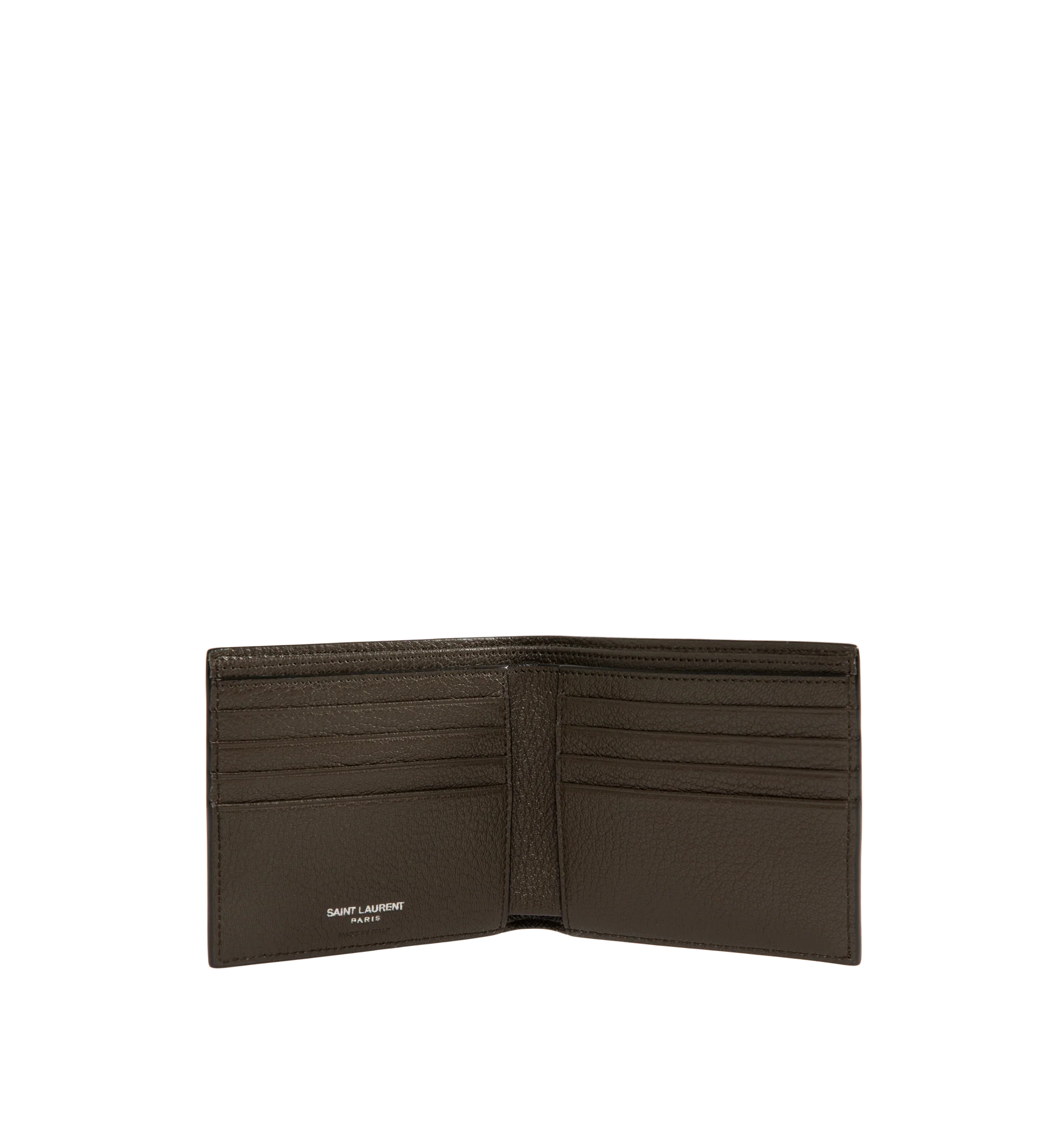 Image 3 of 3 - BROWN - Saint Laurent Mens Wallet is crafted from leather featuring a classic bifold silhouette, interior card slots and bill compartment, and embossed Saint Laurent logo. Main Material: 100% Leather. Made in Italy. 