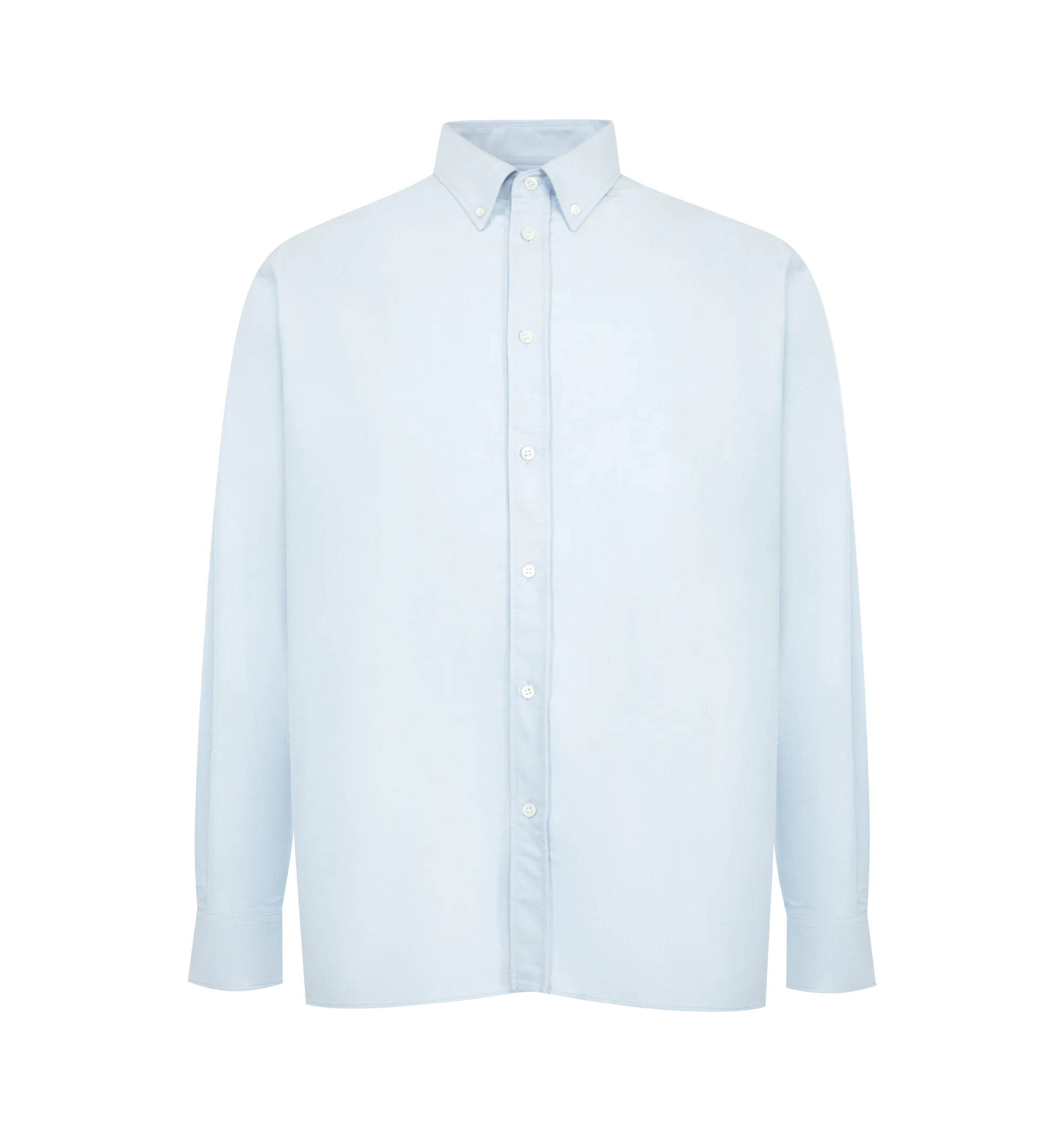 Image 1 of 2 - BLUE - JW Anderson Classic Fit featuring tailored fit, long sleeves, button closure, button down collar and tonal anchor embroidery at the chest. 100% cotton.