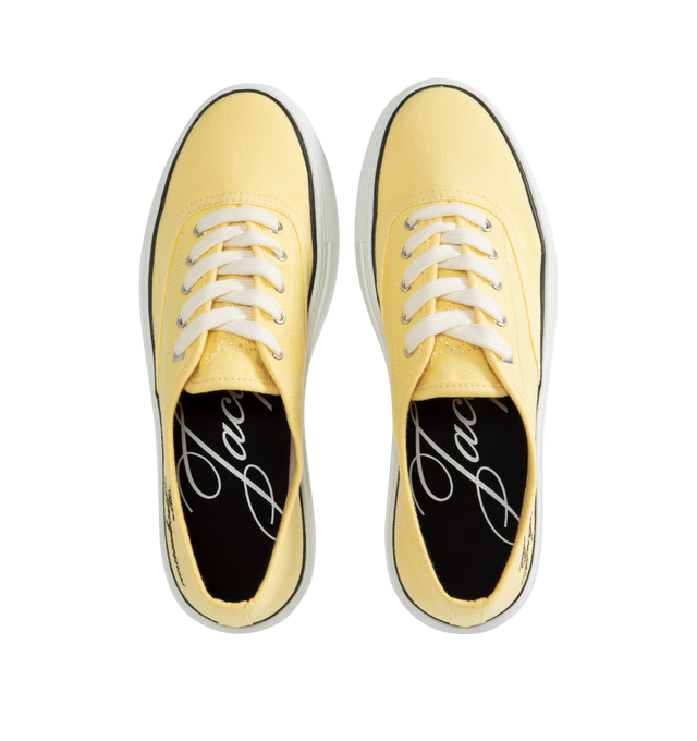 Image 5 of 5 - YELLOW - JACQUEMUS The Ff Skate Sneakers featuring canvas upper, round toe, flat cotton laces, embroidered signature and monogram logos, rubber sole and canvas insole and lining. 100% cotton. Made in Portugal. 