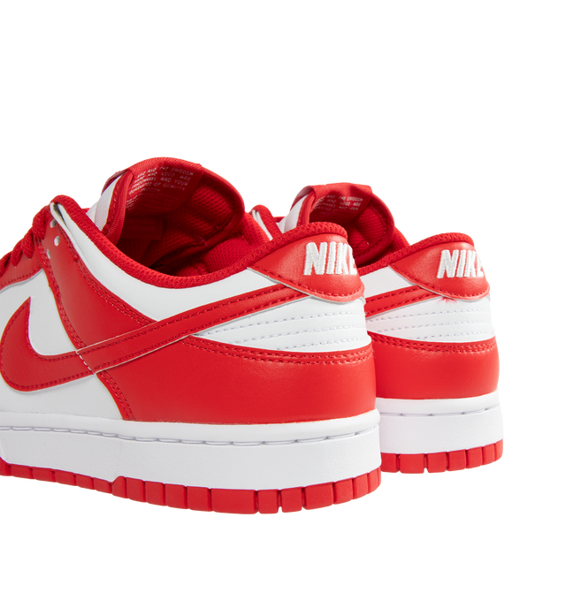 Image 3 of 5 - RED - NIKE Dunk Low Retro featuring synthetic leather upper, foam midsole, rubber outsole with classic pivot circle, padded collar and perforated toe box.