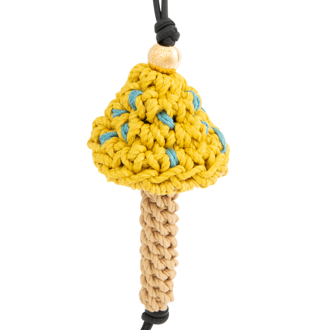Image 2 of 2 - YELLOW - Loewe Mushroom charm in woven cord on a looped calfskin strap with an Anagram Pebble dice. 31.5 cm x 6.5 cm. Made in Spain. 