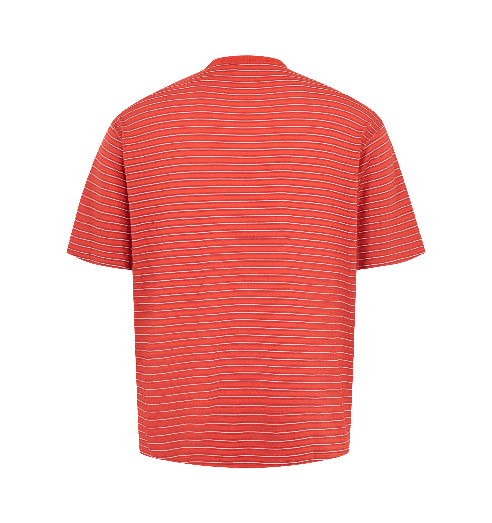 Image 2 of 2 - RED - Auralee Men's Soft Smooth Wool Stripe Jersey T-Shirt is crafted from 15.5-micron merino wool jersey and features a multicolored striped design. The fabric has a natural sheen with an exceptionally smooth, soft, and fluid hand. Cut in a regular fit. Main Material: 100% Wool. 