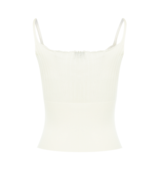 Image 2 of 2 - WHITE - DEIJI STUDIOS Ribbed Tank featuring a sheer fine knit tank with a relaxed fit, scooped neckline, fine straps and a softly sectioned rib detail at the bust. 100% lyocell.
