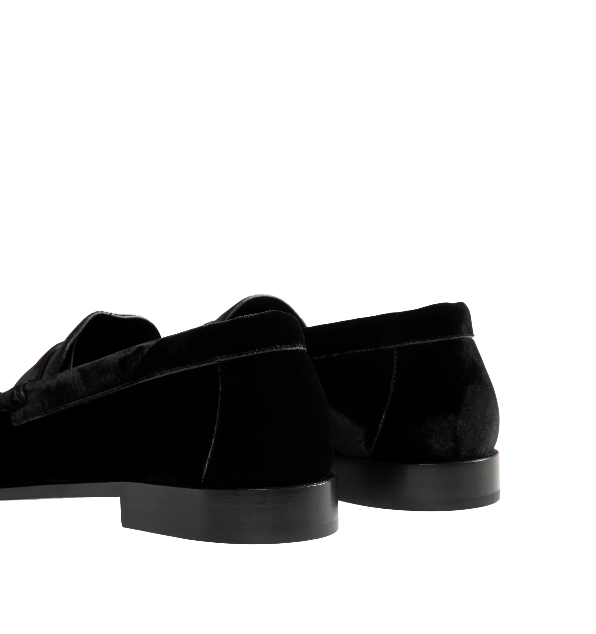 Image 3 of 4 - BLACK - Saint Laurent Men's Cassandre Velvet Penny Loafers are crafted from plush velvet and feature a supple silhouette with a hand-stitched moc toe for a refined finish. Designed with a classic penny loafer profile, these designer shoes are accented with the signature Cassandre in gold-tone brass hardware and finished with a leather sole and low stacked heel. Main Material: Velvet. Hardware: Brass. Sole: Leather. Heel Height: 1.5 cm / 0.6 in. Details: Gold-Tone Cassandre Hardware, Hand-Stit 