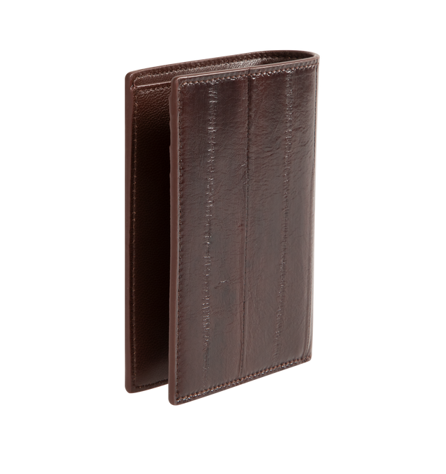 Image 2 of 3 - BROWN - SAINT LAURENT Credit Card Wallet featuring single-fold wallet decorated with logo, silver-tone hardware, five card slots and one bill compartment. 3.5" x 4.5" x 0.8". Calfskin. Made in Italy.
