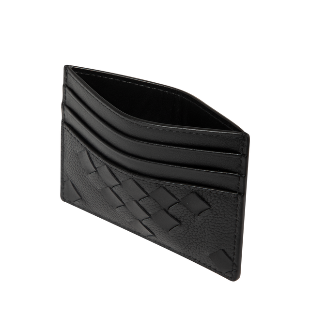 Image 3 of 3 - BLACK - Bottega Veneta Men's Credit card case is crafted in Intrecciato grained and smooth calf leather, featuring an intricate geometric pattern. Feturing six card slots, one central pocket, Lining: Calfskin. Made in: Italy