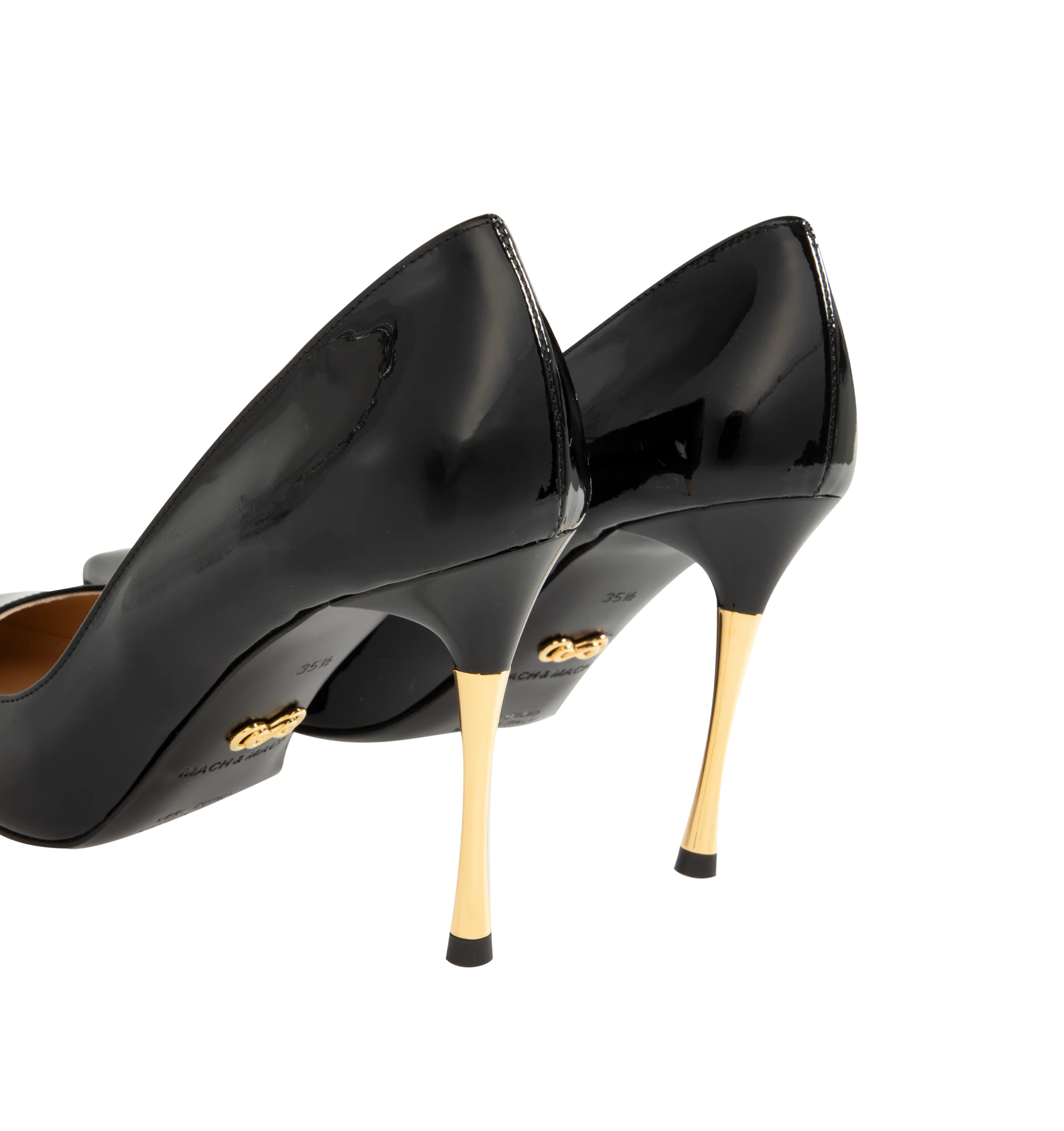 Image 3 of 4 - BLACK - Mach  Mach Women's Supernova Gold Heel Pump is crafted from glossy patent leather and features an elegant pointed-toe silhouette with a 95mm heel. Designed with a gold heel design for a refined statement. Main Material: Patent Leather.  Made in Italy. 