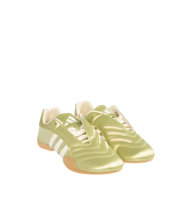 Image 2 of 5 - GOLD - ADIDAS Taekwondo Mei Elite Sneaker featuring regular fit, synthetic and leather upper, textile and leather sockliner, rubber outsole, asymmetric lacing, decorative stitching on the toe and stripes wrapped around the outsole.