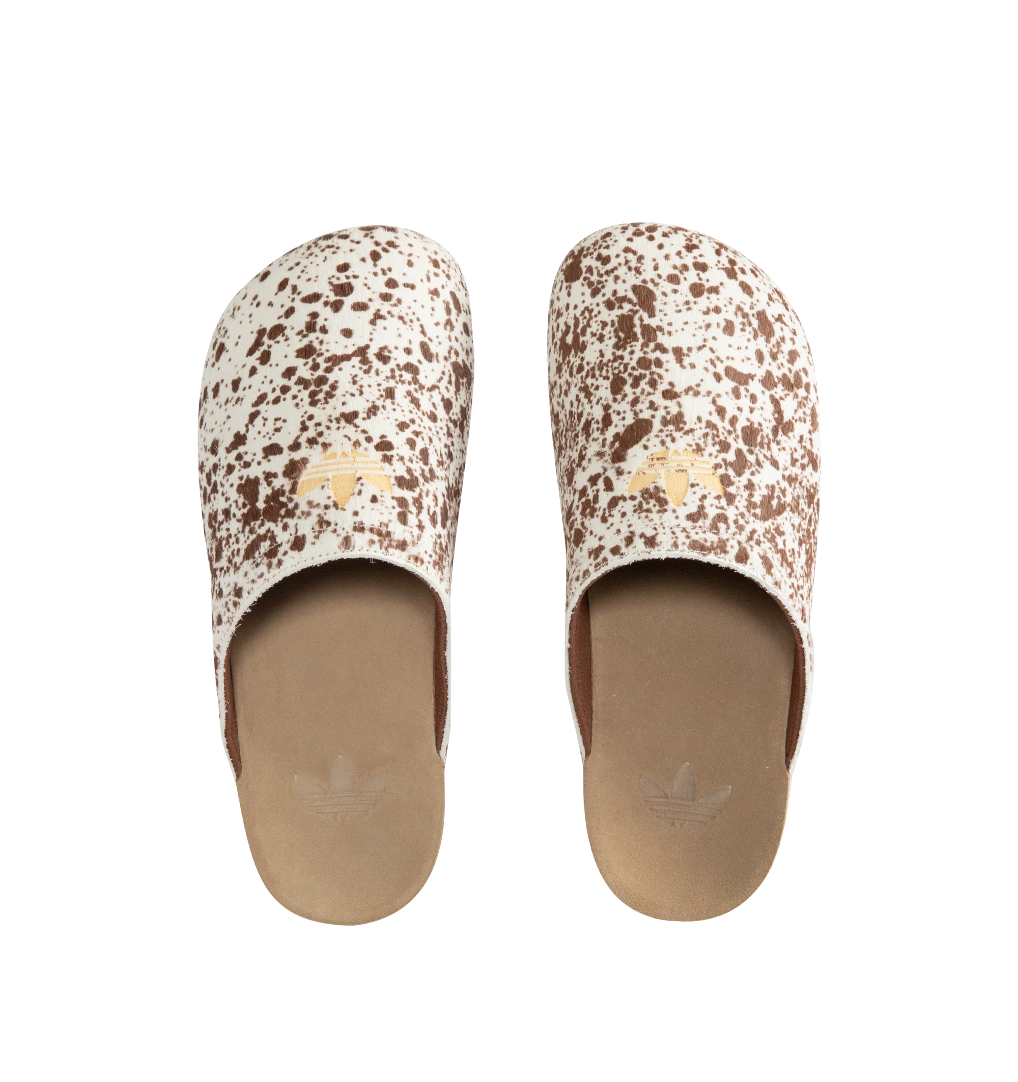 Image 4 of 4 - MULTI - Adidas Men's Adimule Slide is a casual slip-on mule designed for comfort and style. It features a cow-print pattern in shades of brown paired with a soft suede footbed. Exterior: leather upper, suede footbed, cork sole, textile lining, durable rubber outsole. Made in Vietnam.