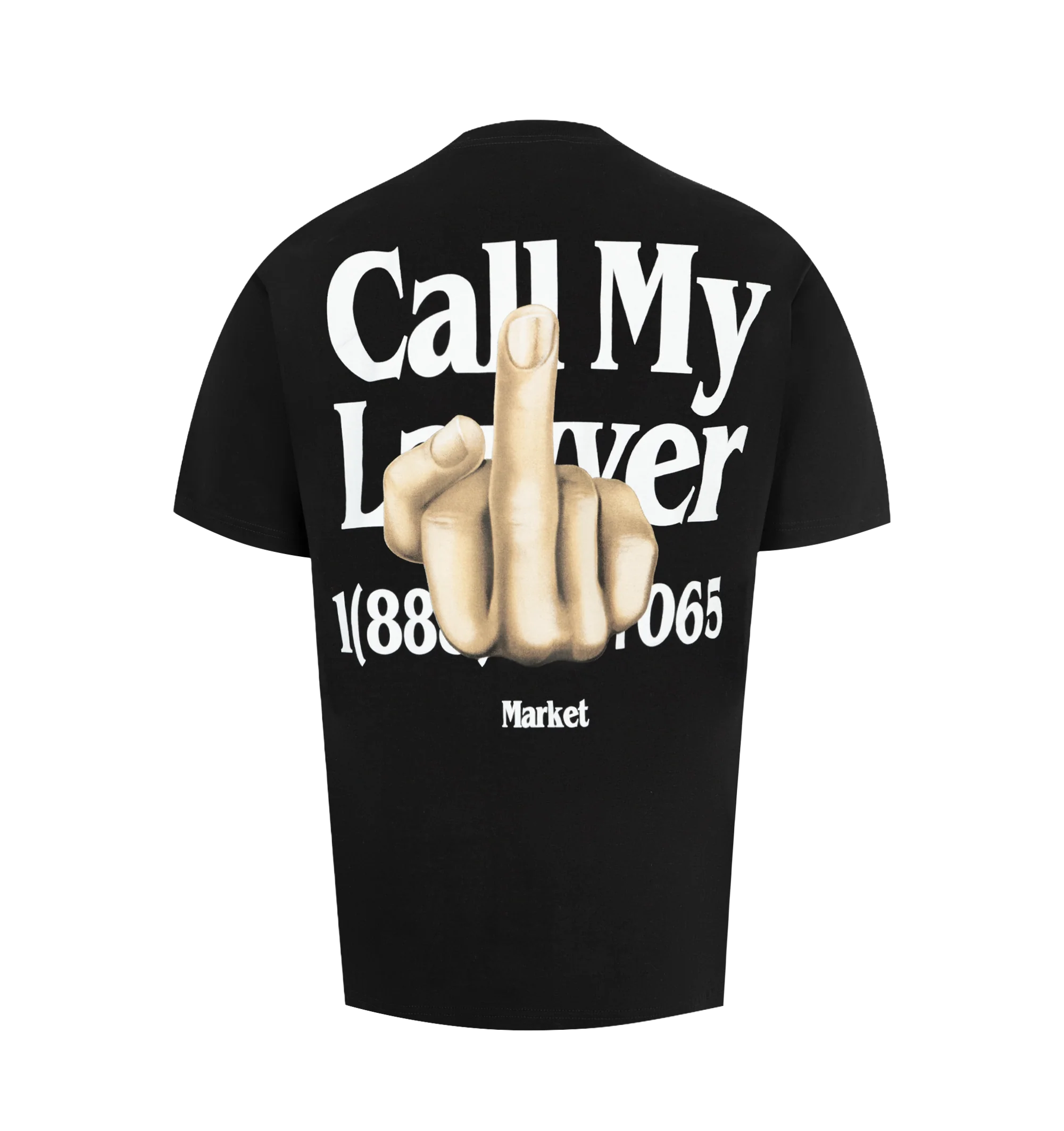 Image 2 of 2 - BLACK - Market Men's Flip the Bird T-Shirt is crafted from premium cotton and features a classic crew neckline, short sleeves, and signature Flip the Bird graphic artwork for a bold, irreverent streetwear-inspired look. This designer graphic T-shirt combines exceptional everyday comfort with Market's playful contemporary aesthetic, creating an effortless statement piece for casual styling. Main Material: 100% Cotton.