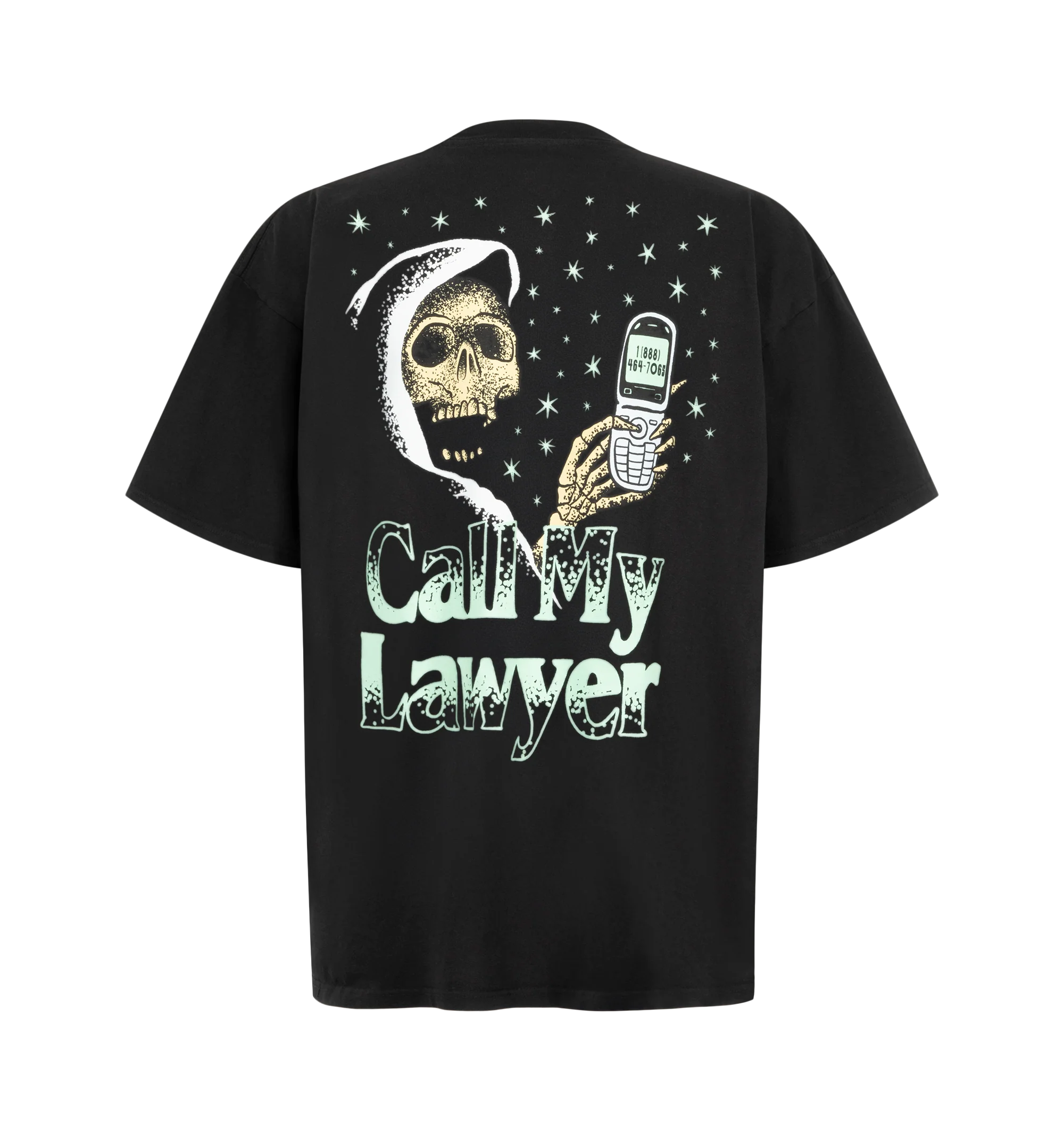 Image 2 of 2 - BLACK - The Men's Call My Lawyer T-Shirt by Market is crafted in a soft cotton construction and printed graphics repping your fave brand. The ribbed crewneck and dropped shoulders come together to give you a streetwear fit. Material: Cotton.