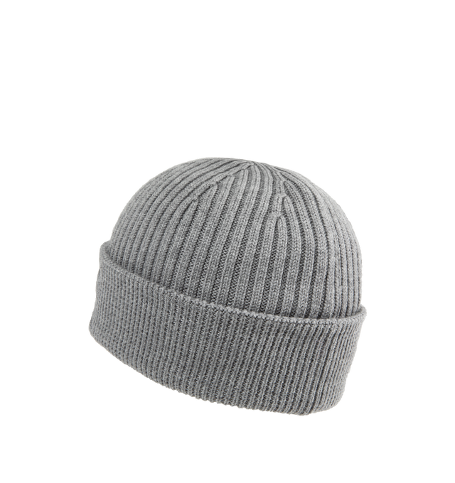 Image 2 of 2 - GREY - LOEWE Wool Beanie featuring medium-weight ribbed wool knit, regular length, turn-up cuff and blurred LOEWE embroidery placed at the front. Wool. Made in Italy. 