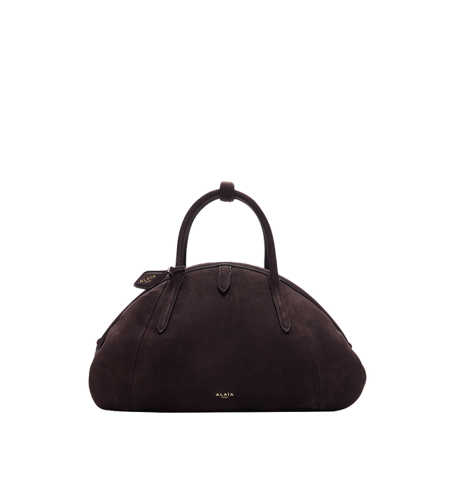Image 1 of 1 - BROWN - The Azzedine Alaia Small top-handle purse is crafted from vibrant red suede into a curved silhouette with tubular handles and a detachable charm. Material: leather suede, lining: leather. Height 19cm-7.5"; Max. width 35cm-14"; Depth 11cm-4.5"; Length of handles 33cm-13". Made in Italy.