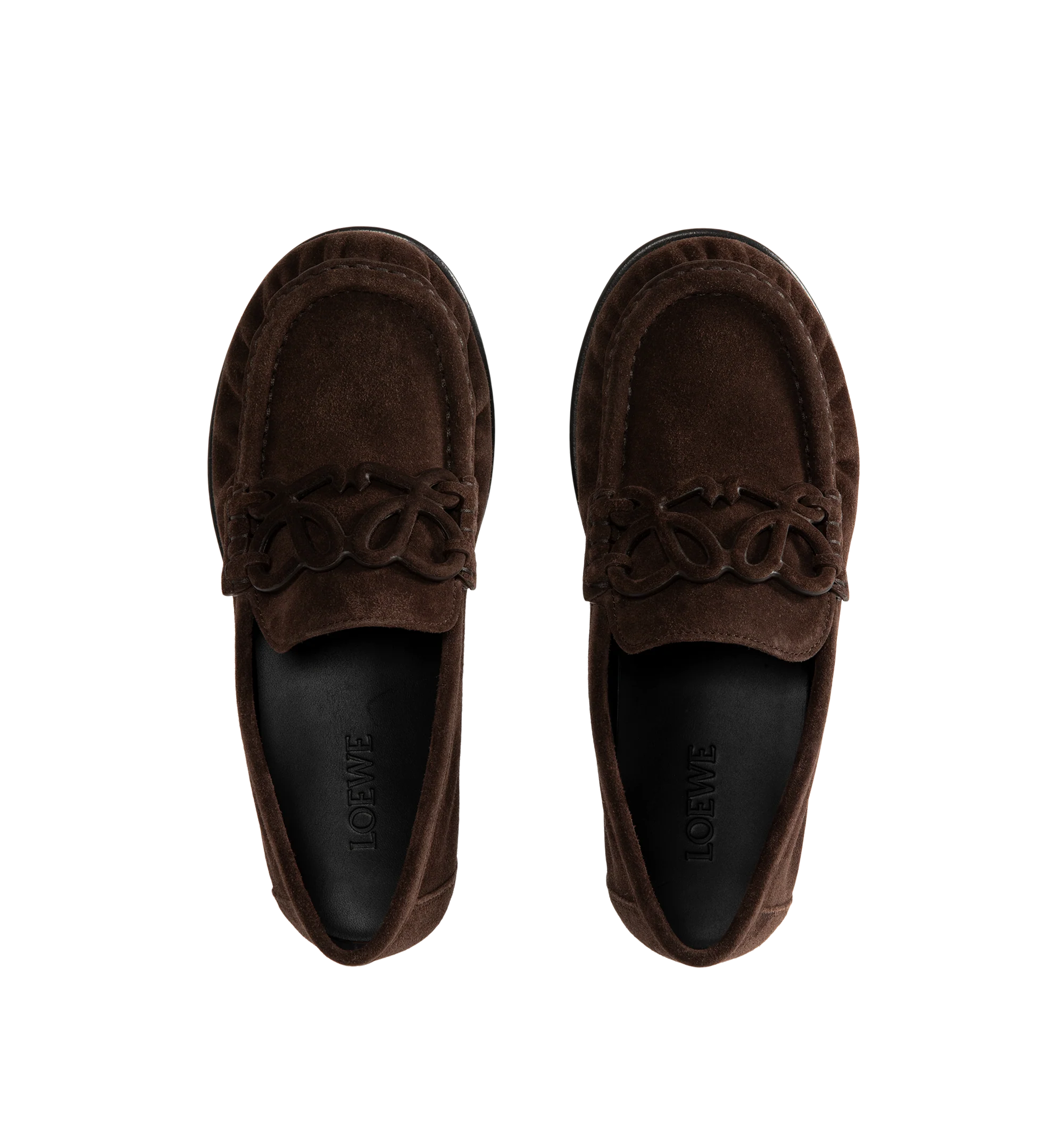Image 4 of 4 - BROWN - Loewe Women's Double L Loafers are crafted from suede and feature the house's signature Double L detailing on the front. Upper: Suede Leather.