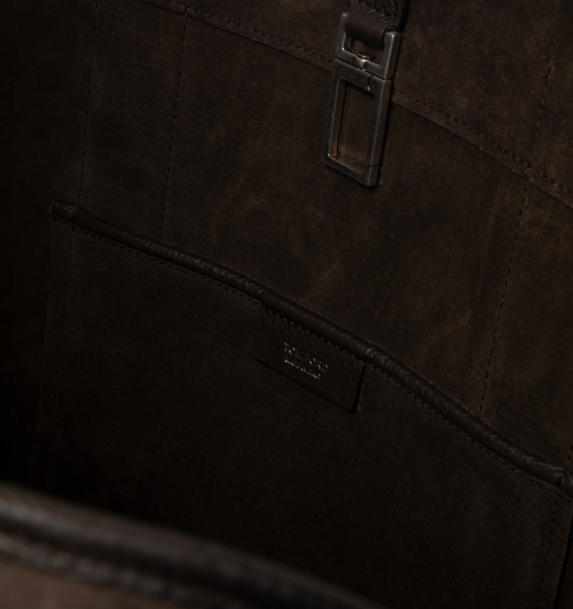 Image 3 of 3 - BROWN - Tom Ford Suede and Grain Leather Large Tote is crafted from luxurious suede and grain leather and features a spacious silhouette with top handles, refined leather trim, and an open interior for everyday organization. This designer leather tote combines timeless craftsmanship with elevated functionality for work, travel, and daily wear. Main Material: Suede and Grain Leather. Made in Italy. 