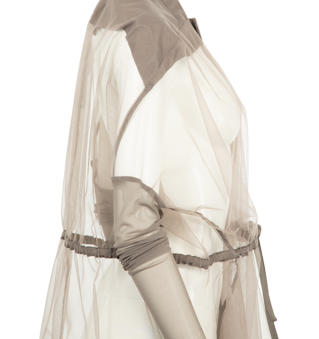 Image 3 of 3 - CHAMPAGNE - RICK OWENS Sail Coat featuring translucent polyamide panels, adjustable drawstring waist tie, sheer mesh, long sleeves and pockets. 100% polyamide.