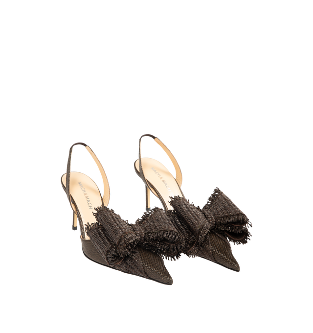 Image 2 of 4 - BROWN - MACH MACH Raffia Fringed Slingback Sandals featuring a pointed toe, a slingback strap, raffia and fringe detailing and a bow detail. 85MM. 100% raffia. Sole: 100% calf.