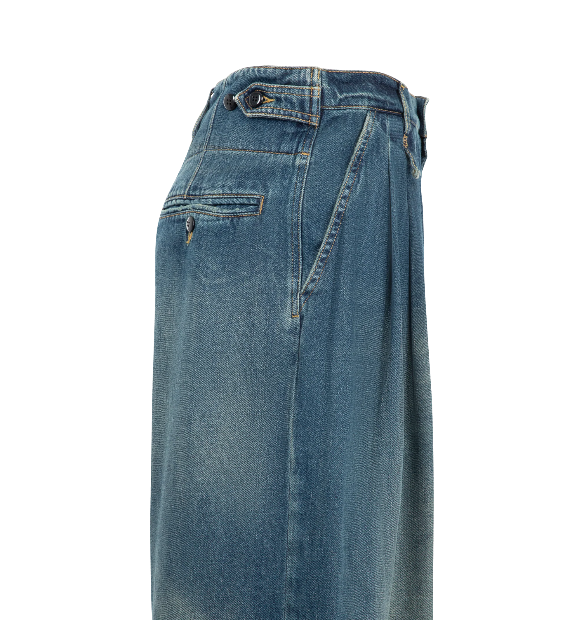 Image 3 of 3 - BLUE - R13 Womens Triple Pleat Jeans are crafted from cotton and feature an oversized wide-leg silhouette with a crossover waistband and three pleats on each side of the waist. Main Material: Cotton. 