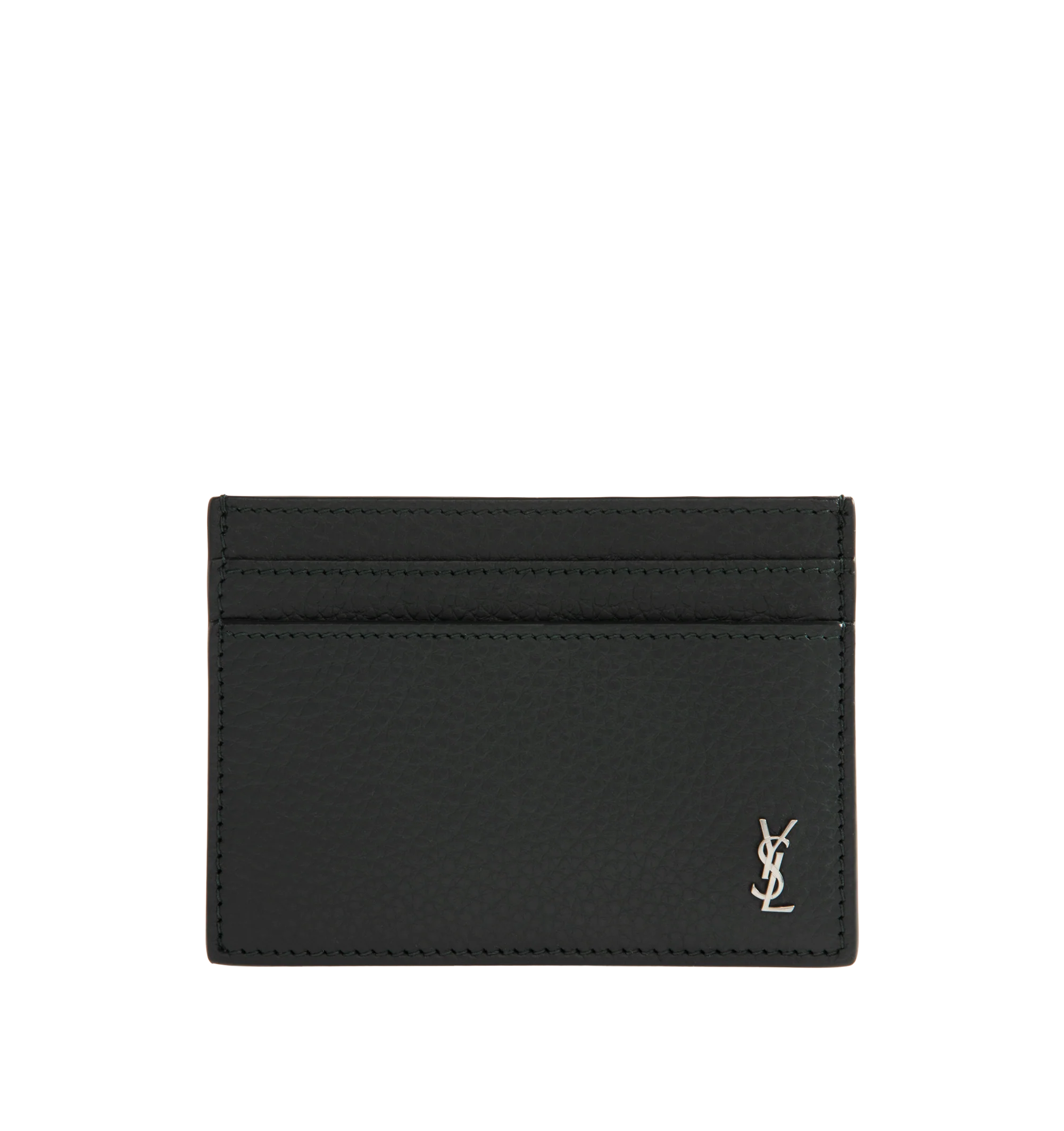 Image 1 of 3 - GREEN - Saint Laurent Mens Card Holder is crafted from leather. Features multiple card slots and gold-tone hardware. Dimensions: 10.5 7.5 cm. Main Material: Leather; Hardware: Gold-Tone Metal. Made in Italy.