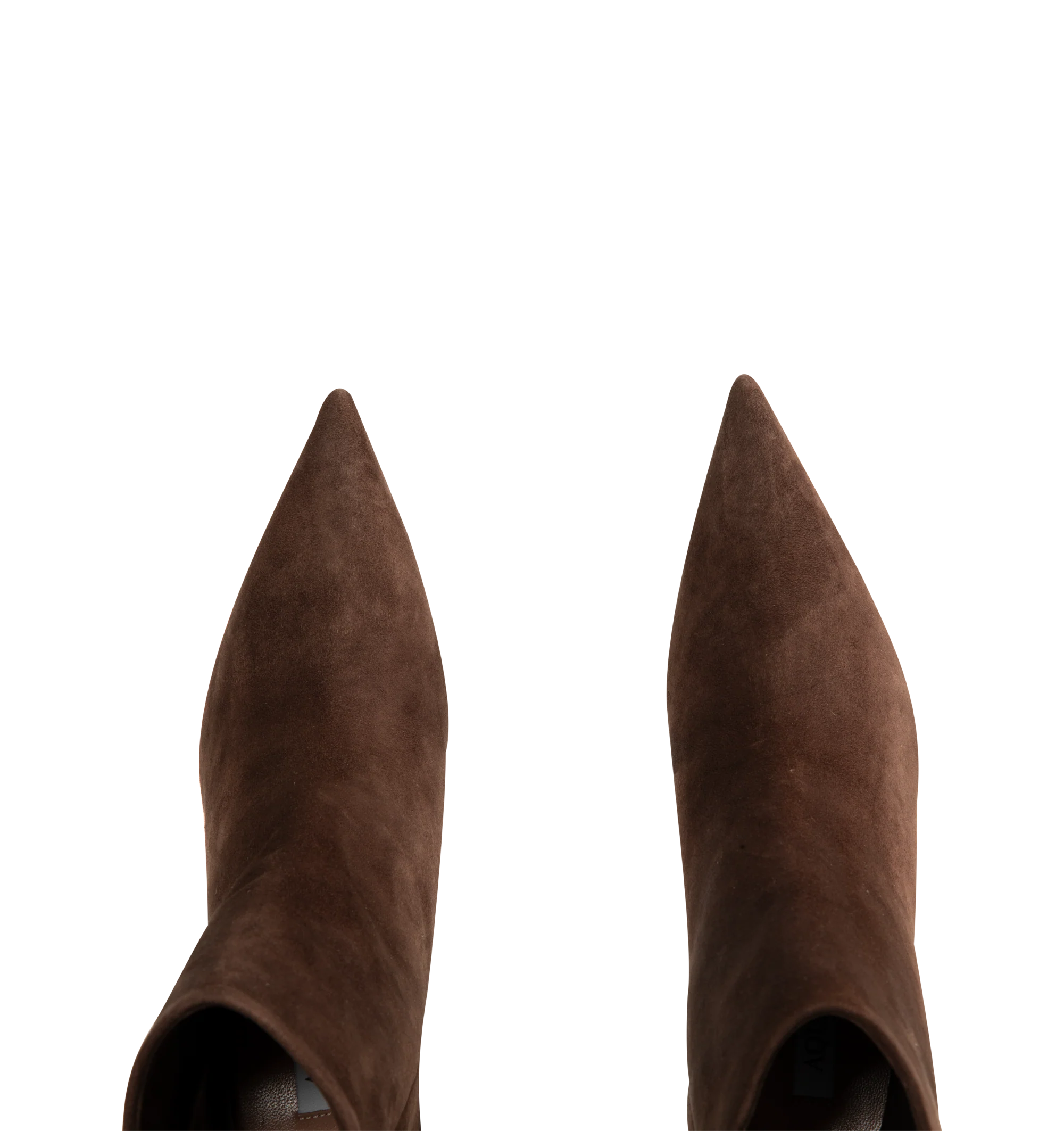 Image 4 of 4 - BROWN - Aquazzura Women's Harper Bootie 85 is crafted from smooth suede and features a sleek ankle-high silhouette with a pointed toe for an elegant, elongated profile. Designed in an easy pull-on style, these designer booties are set on an 85mm heel and finished with a soft leather lining and durable calf leather sole. Upper: Suede. Lining: Leather. Sole: Calf Leather. Heel Height: 85 mm / 3.3 in. Closure: Pull-On. Toe: Pointed. Made in Italy. 