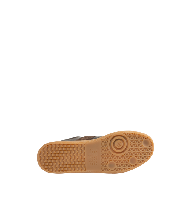 Image 4 of 5 - BROWN - Maison Margiela High Quality Luxury Sneakers featuring lace-up sneakers in buffed nappa calfskin and calfskin suede, contrasting sole, Maison Margiela logo label on the tab, internal High Quality Luxury label, internal elastic and all-over Maison Margiela logo insole. 100% calf leather. Sole: 100% rubber. Made in Italy.