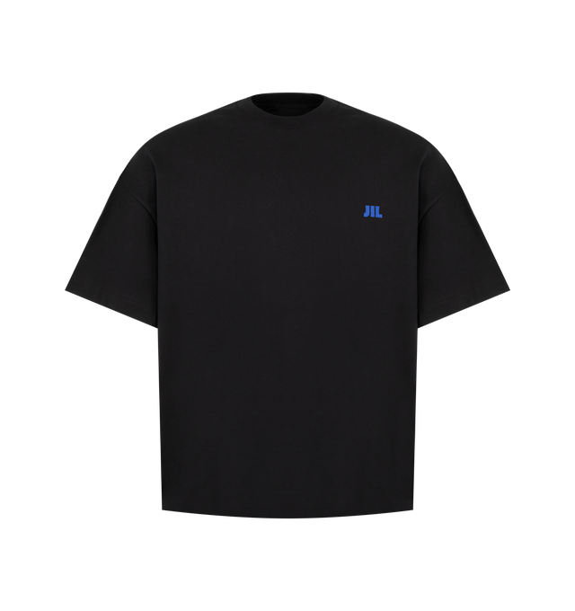 Image 1 of 2 - BLACK - Jil Sander Mens T-Shirt is crafted from organic cotton jersey. Features a relaxed fit with slightly dropped shoulders, crew neckline, short sleeves, embroidered JIL logo, and straight hem. Main Material: 100% Organic Cotton. Made in Portugal.