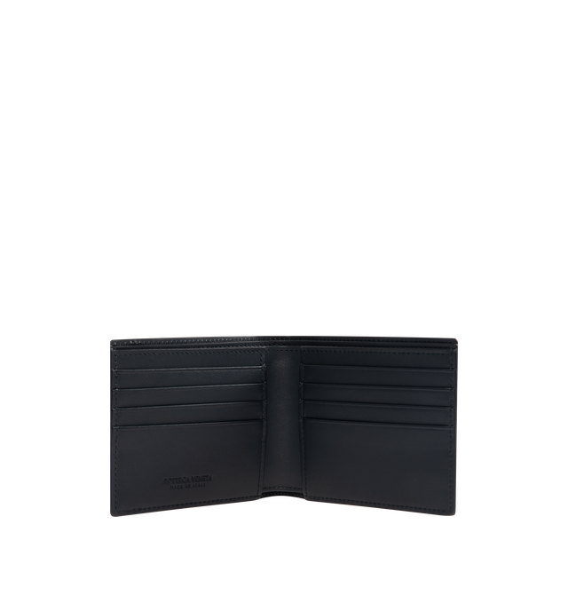 Image 3 of 3 - NAVY - BOTTEGA VENETA Intrecciato Bi-Fold Wallet featuring intrecciato calfskin leather wallet with color block design, eight card slots, two bill compartments and two additional pockets. Calfskin. Made in Italy. 
