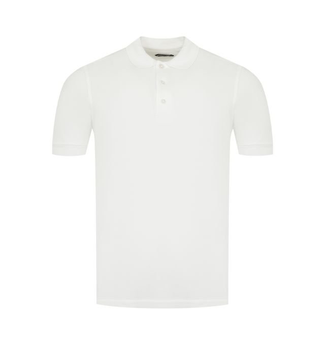Image 1 of 2 - WHITE - TOM FORD Lyocell Cotton Piqu Polo featuring short-sleeve polo, side vents, a classic spread collar and button half placket. 67% lyocell, 33% cotton. Made in Portugal.
