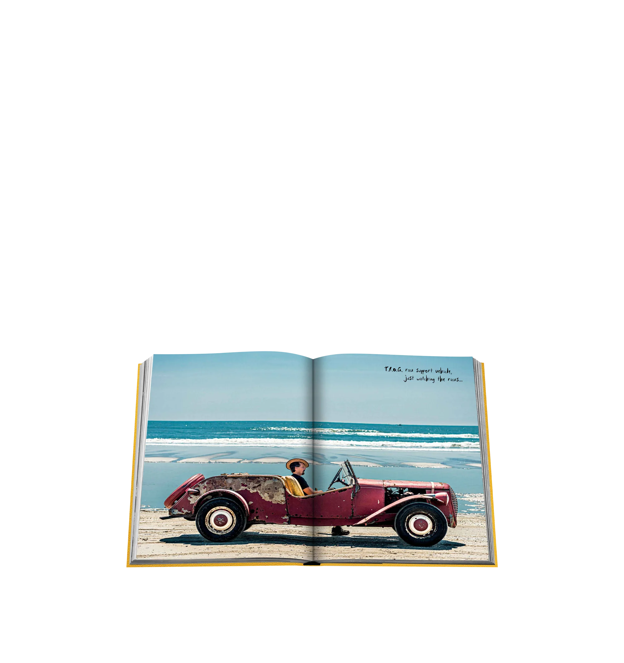 Image 4 of 5 - YELLOW - ASSOULINE The Race of Gentlemen. Beloved by a band of speed demons and rule breakers decked out in leather-strapped pilot goggles and long, wiry beards, the Race of Gentlemen, or TROG as its affectionately come to be known, is a yearly celebration of American hot rod culture. It takes place once a year on the sandy beaches of Wildwood, New Jersey, where competitors and enthusiasts alike gather in the name of speed. Vintage cars, motorcycles and other weathered machines are raced more 