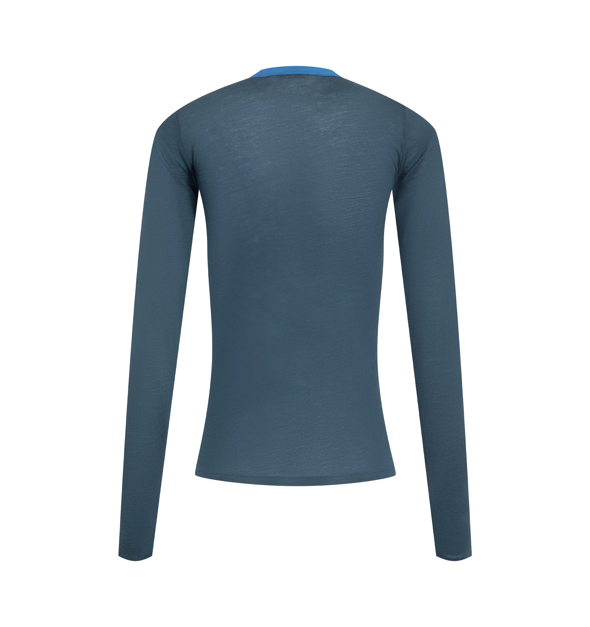 Image 2 of 2 - BLUE - Auralee Women's Fluffy Cashmere Nylon Jersey Ringer Long-Sleeve T-Shirt is crafted from a lightweight cashmere and nylon jersey with a subtle sheer effect. The softly airy fabric offers light translucency and refined color depth. Cut in a slim fit. Main Material: 78% Cashmere, 22% Nylon.
