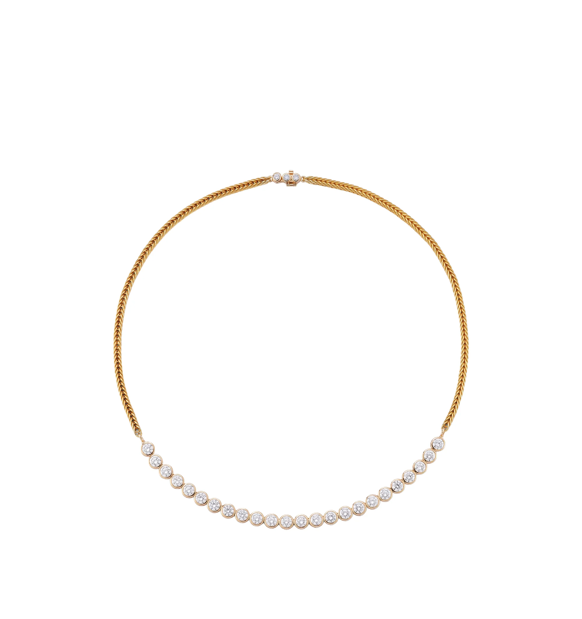 Image 1 of 1 - GOLD - Renna Women's Diamond Bubble Necklace is crafted in 18K gold and features round brilliant diamonds gracefully arranged along the collarbone on a highly articulated chain that moves fluidly with every step. Finished with a diamond clasp, this designer fine jewelry necklace combines exceptional craftsmanship with timeless elegance for an effortlessly refined statement. Main Material: 18K Gold. Gemstones: 9 TCW Diamonds. Length: 16 in.For personal consultation and detailed information abo