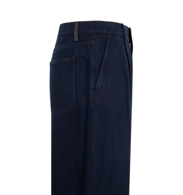 Image 3 of 3 - BLUE - Jil Sander Mens Jeans are crafted from indigo washed denim. Feature a relaxed fit, button and zip closure, American front pockets, back patch pockets, and a leather belt loop with embossed Jil Sander logo. Main Material: 100% Cotton. Made in Italy.