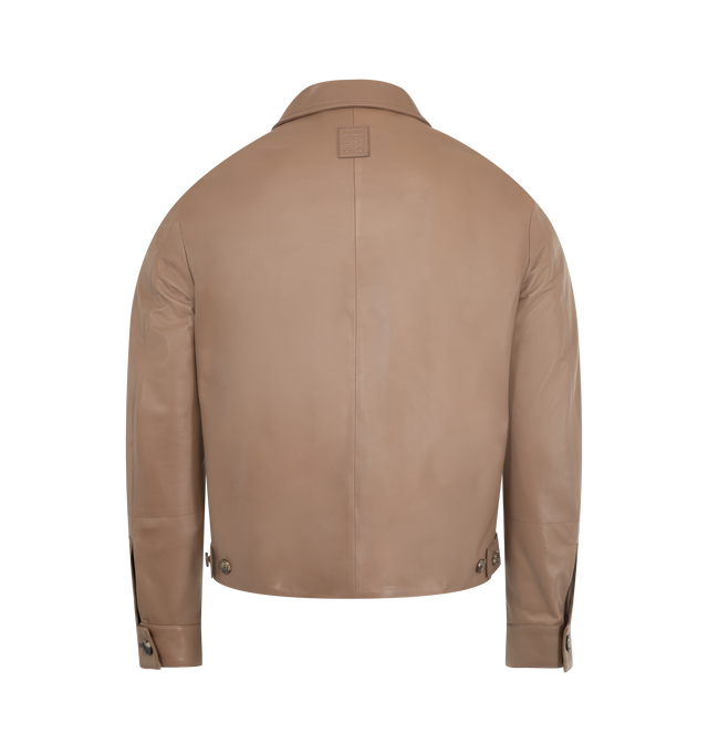 Image 2 of 3 - BROWN - LOEWE Zip-up jacket in lightweight nappa lambskin featuring a reversible design with a custom check pattern on one side, regular fit, regular length, classic collar, zip front fastening with Puzzle puller, buttoned cuffs, diagonal welt pockets on nappa side, leather chest patch pocket on check side, adjustable waist tabs, LOEWE Anagram embossed leather patch on both sides and Anagram embossed tab on the chest patch pocket. Nappa. Made in Spain. 