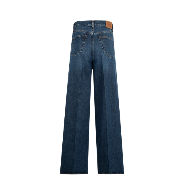 Image 3 of 4 - BLUE - TOTEME Wide Leg Denim featuring high waistline and long, wide legs that are press-creased, belt loops, five pockets and zipper fly. 100% cotton organic. Made in Italy.