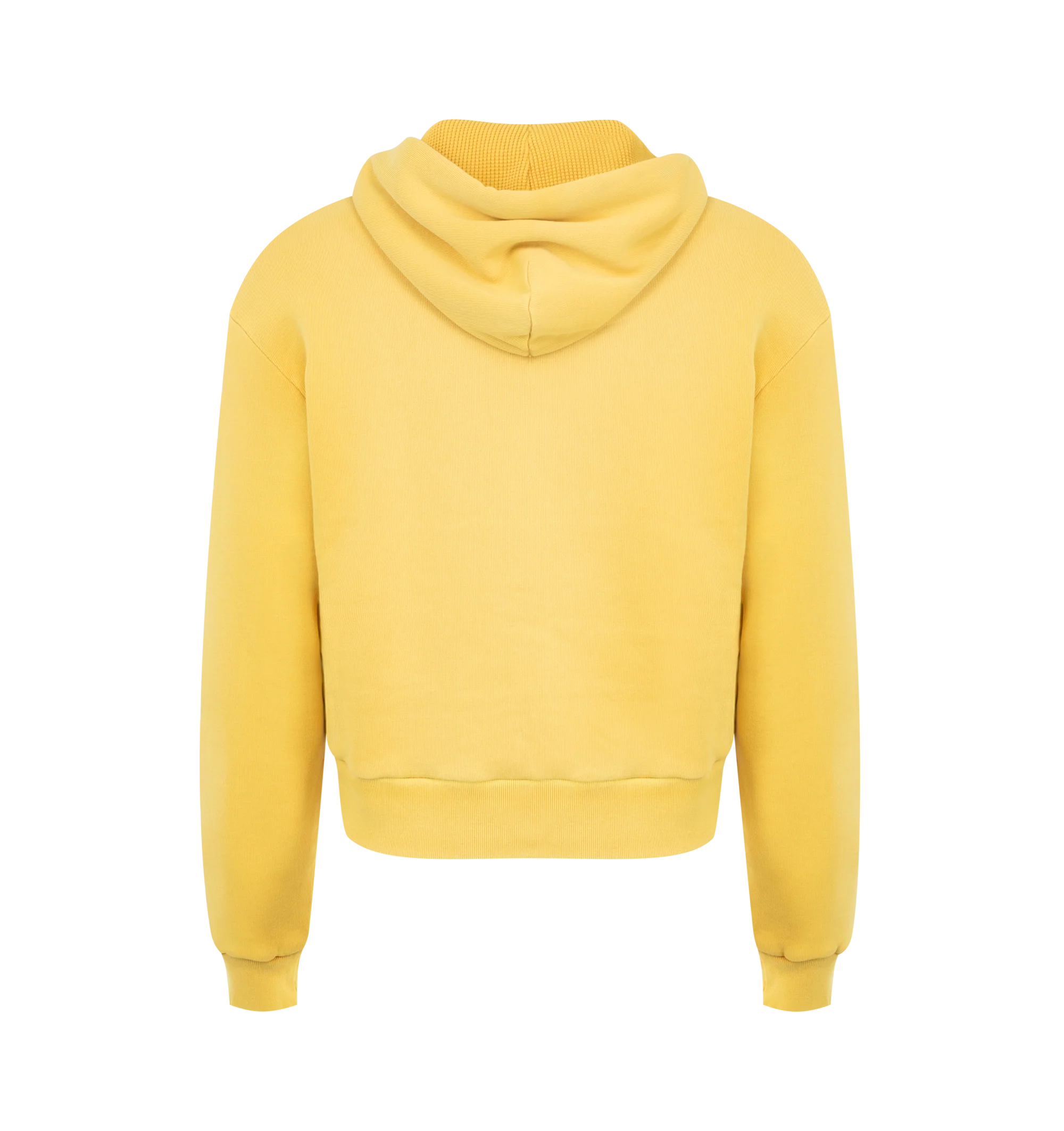Image 2 of 2 - YELLOW - Acne Studios Hooded Sweatshirt featuring sprayed cotton fleece, regular unisex fit, waist-length, long sleeves, zip-up front, drawcord hood, ribbed cuffs and hem, kangaroo pockets and Acne Studios 1996 logo stamp on chest. 100% cotton. 