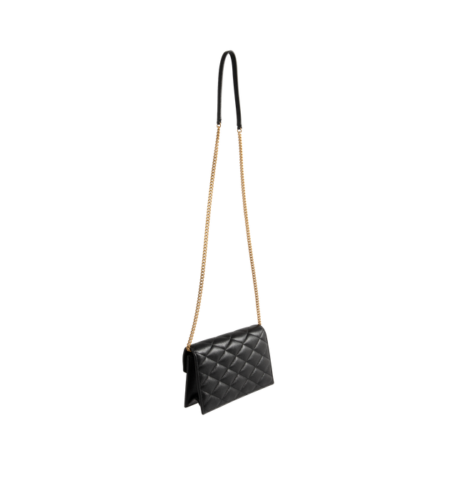 Image 2 of 3 - BLACK - SAINT LAURENT Paris Chain Wallet featuring diamond-quilted topstitching, logo on front, stowable leather-and-chain strap, flap closure and bronze-tone hardware. 7.9" x 5.1" x 2.0". Lambskin. Made in Italy.