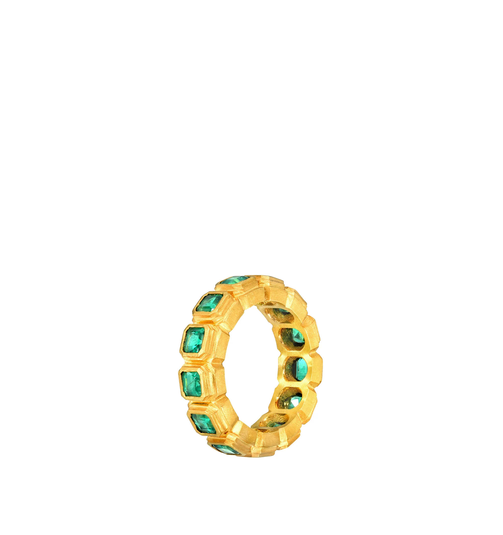 Image 2 of 3 - GREEN - Darius Jewels Emerald Ziggurat Eternity Band featuring 2.45 cts of Colombian emeralds bezel set in 18K Fairmined yellow gold. Size: 8. For personal consultation and detailed information about jewelry, please contact our dedicated stylist team at personalshopping@hirshleifers.com.This item may be restricted for online purchase to international clients. For assistance purchasing this item please contact our dedicated stylist team at personalshopping@hirshleifers.com. 