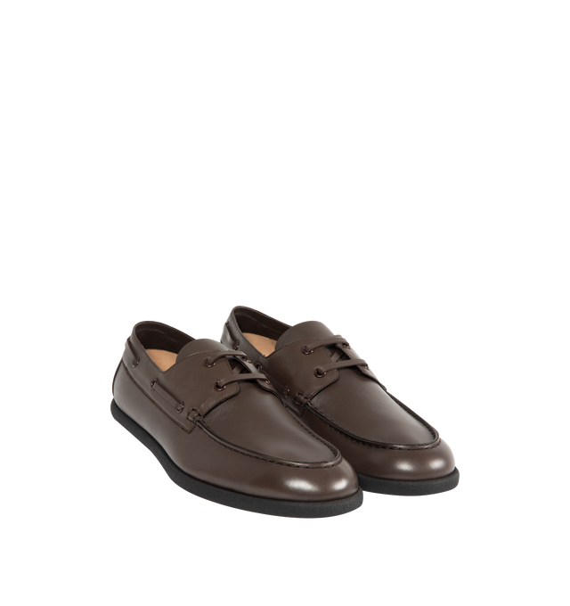 Image 2 of 4 - BROWN - THE ROW Novus Leather Loafers featuring lace-up, leather upper and rubber sole.  
